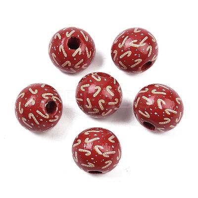 Christmas Printed Schima Wood European Beads WOOD-I015-01L-1