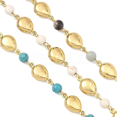 3Pcs 3 Styles Ocean Synthetic Turquoise & Natural Flower Amazonite & Synthetic Turquoise & 304 Stainless Steel Teardrop Handmade Beads Chains AJEW-JB01655-02-1