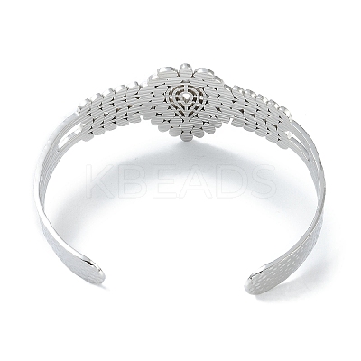 Non-Tarnish 304 Stainless Steel Hollow Leaf Open Cuff Bangles for Women BJEW-U002-07P-1
