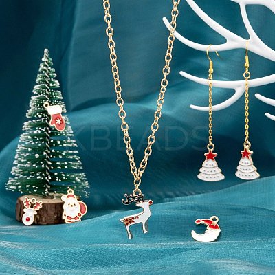 120Pcs 12 Style Light Gold Christmas Theme Alloy Enamel Pendants ENAM-LS0001-55-1