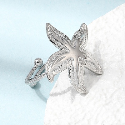 Starfish 304 Stainless Steel Cuff Open Rings for Women RJEW-A105-01P-1