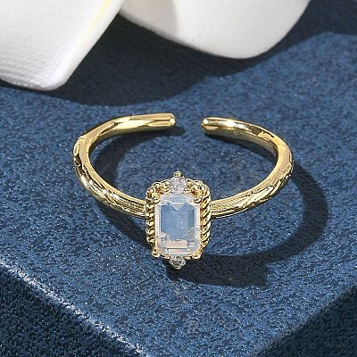 Rectangle Brass Micro Pave Cubic Zirconia Cuff Rings RJEW-Z111-04G-1