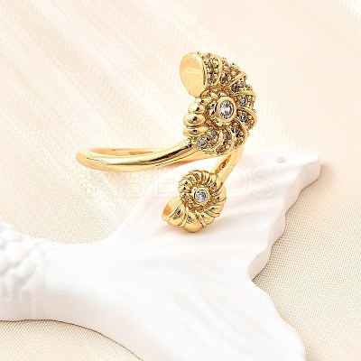 Ocean Theme Brass Micro Pave Cubic Zirconia Cuff Rings for Women RJEW-F184-17G-G-1