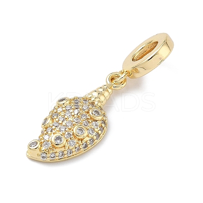 Brass Micro Pave Clear Cubic Zirconia Sea Animals European Dangle Charms KK-Z143-02G-03-1