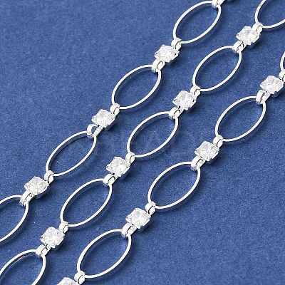 Handmade Brass Pave Clear Cubic Zirconia Oval Link Chains CHC-G027-02S-1