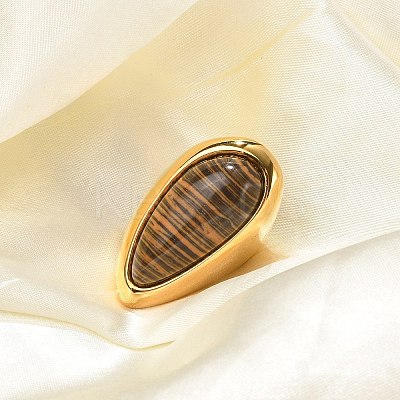 Teardrop Natural Tiger Eye Finger Rings RJEW-Q007-07G-1