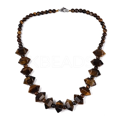 Natural Tiger Eye Round & Cone Beaded Necklaces NJEW-N064-03D-1