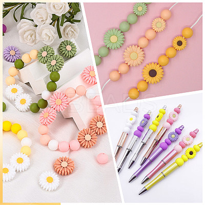 144Pcs 6 Styles Daisy & Round & Rondelle Food Grade Eco-Friendly Silicone Beads SIL-PA0001-15-1