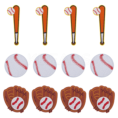 12Pcs 3 Styles Baseball Theme Polyester Iron on/Sew On Patches PATC-HY0001-99-1