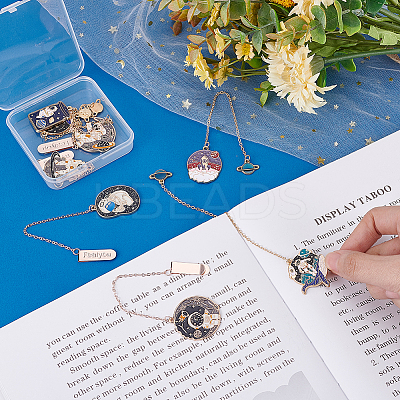 8Pcs 8 Style Alloy Enamel Astronaut Bookmark AJEW-PH0004-34-1