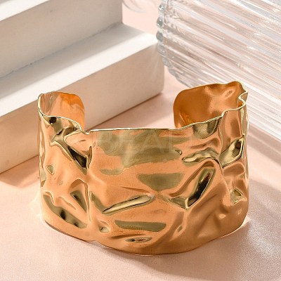 Textured 304 Stainless Steel Cuff Bangles for Women LS-STAS-Z108-09G-02-1