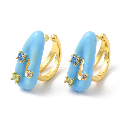 Colorful Cubic Zirconia Teardrop Cuff Earrings with Enamel EJEW-G348-04G-1