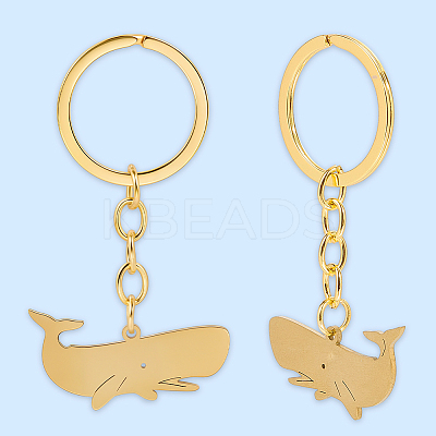 6Pcs Whale Stainless Steel Pendants Keychain KEYC-BBC0001-12B-1