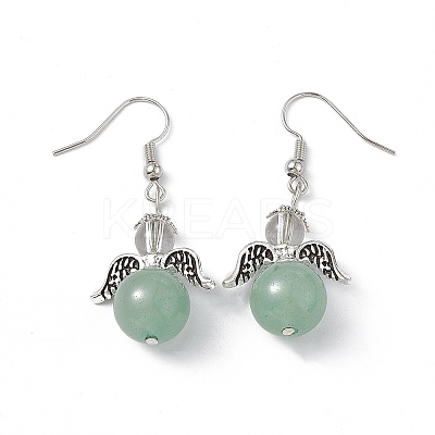 Gemstone Round Beaded Fairy Dangle Earrings EJEW-P220-01P-1