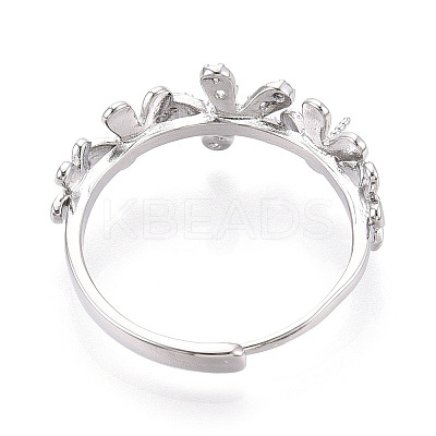 Flower Brass Micro Pave Clear Cubic Zirconia Adjustable Ring Settings KK-T076-57P-1