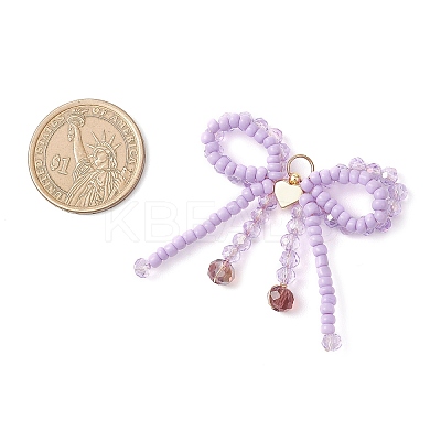 Glass Seed Beaded Bowknot with Heart Pendants PALLOY-MZ01162-03-1