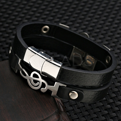 304 Stainless Steel Musical Note Link Bracelet MUSI-PW0001-34-1