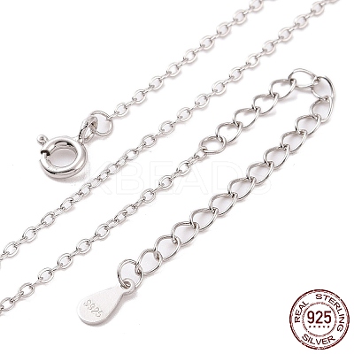 Anti-Tarnish Rhodium Plated 925 Sterling Silver Flat Cable Chain Necklace NJEW-A011-01A-P-1