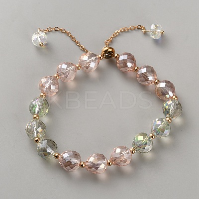 Teardrop Faceted Glass Beads Slider Bracelets BJEW-WH0011-76A-1