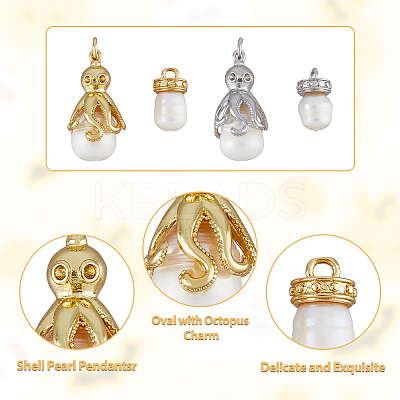 8Pcs 4 Styles Shell Pearl Pendants KK-DC0002-79-1