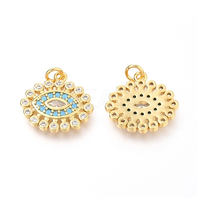 Brass Micro Pave Clear & Deep Sky Blue Cubic Zirconia Charms X-ZIRC-O036-13G-1