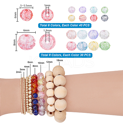 560Pcs 2 Styles Transparent Crackle Glass Beads Strands CCG-PH0001-25-1