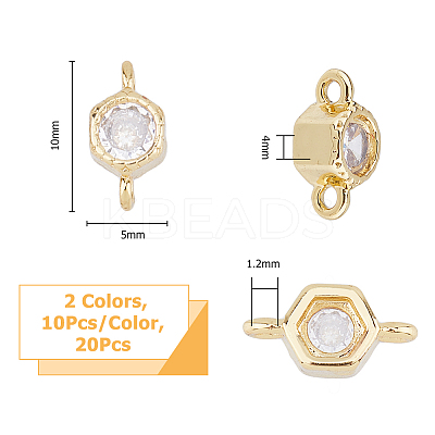 20Pcs 2 Colors Rack Plating Brass Pave Clear Cubic Zirconia Connector Charms KK-FI0001-05-1
