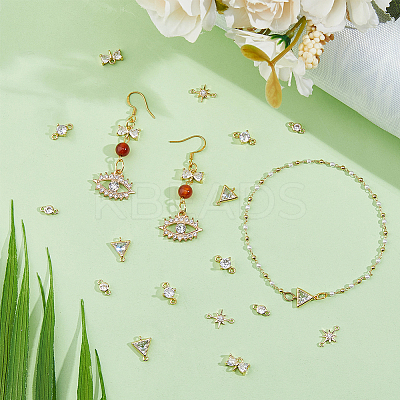 20Pcs 5 Styles Brass Pave Clear Cubic Zirconia Connector Charms KK-HS0001-30-1