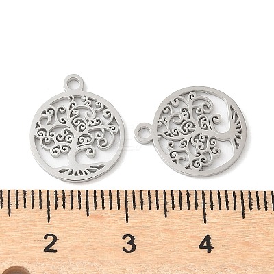 304 Stainless Steel Flat Round with Laser Cut Tree of Life Charms STAS-L022-512P-1