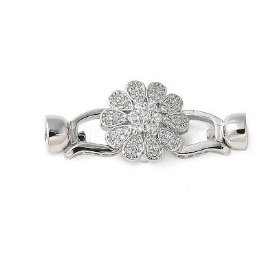 Brass Micro Pave Clear Cubic Zirconia Fold Over Clasps KK-P290-18P-1