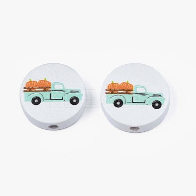 Autumn Theme Printed Natural Wood Beads WOOD-T021-100-1