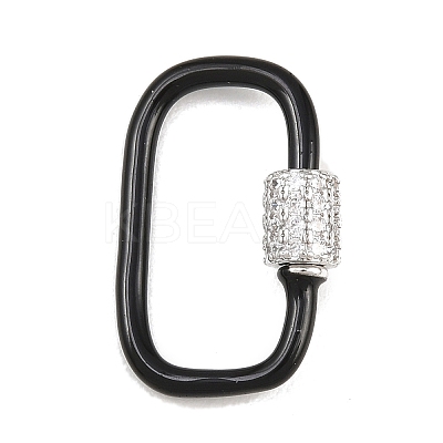 Oval Brass Micro Pave Clear Cubic Zirconia Screw Carabiner Clasps KK-B167-01B-P-1