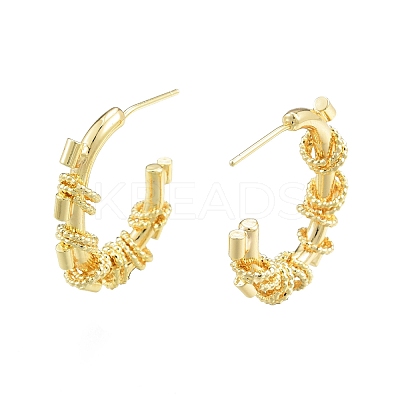 Brass Ring Beaded Stud Earrings EJEW-G322-16G-1