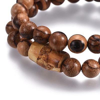 Couples Wood Beads Stretch Bracelets BJEW-JB04121-1