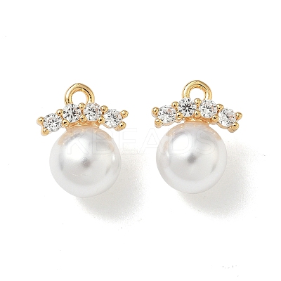 Brass Micro Pave Cubic Zirconia with ABS Imitation Pearl Charms KK-Z136-09G-1