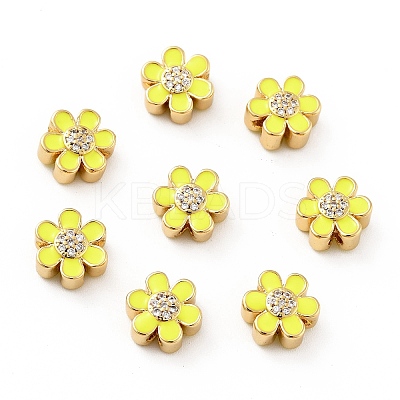 Flower Brass Micro Pave Clear Cubic Zirconia Beads KK-G419-06G-03-1