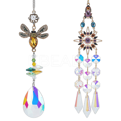 2Pcs 2 Styles Glass Window Hanging Suncatchers HJEW-OC0001-45-1