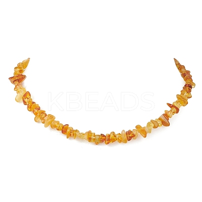 Natural Amber Chip Beaded Necklaces for Women NJEW-JN05871-1