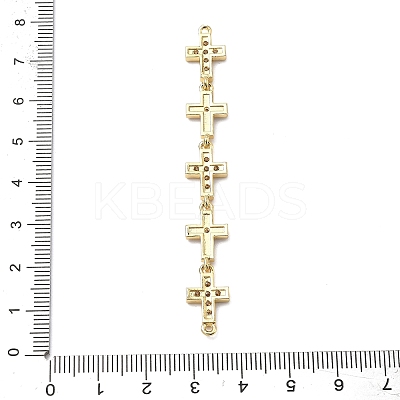 Brass Micro Pave Clear Cubic Zirconia 5 Cross Links Connector Charms KK-H539-15G-1