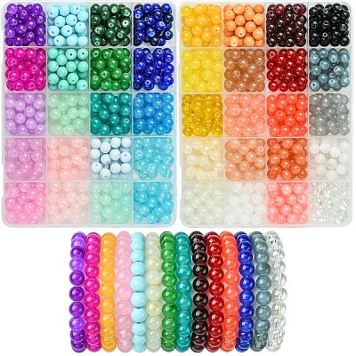 1000Pcs 40 Colors Baking Paint Imitation Jade Glass Round Beads DGLA-YW0001-32-1