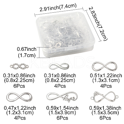 30Pcs 6 Styles Tibetan Style Alloy Infinity with Hope Connector Charms TIBE-FS0003-26-1