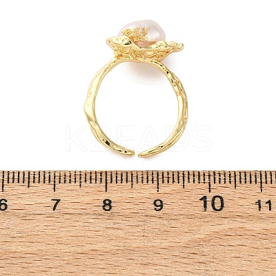 Brass with Natural Pearl Adjustable Cuff Rings RJEW-Q023-02G-1