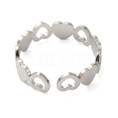 Non-Tarnish Hollow Heart 304 Stainless Steel Open Cuff Rings for Women RJEW-N048-09P-1