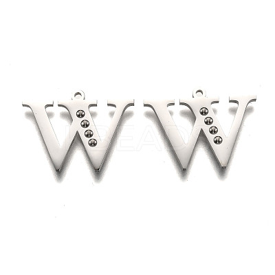Non-Tarnish 304 Stainless Steel Letter Pendant Rhinestone Settings STAS-Y006-61P-W-1