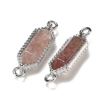 Natural Strawberry Quartz Faceted Double Terminal Pointed Hexagon Connector Charms G-G181-04P-03-1
