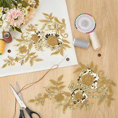 1Pair Flower Lace Polyester Embroidery Organza Ornament Accessories DIY-CY0002-32A-1