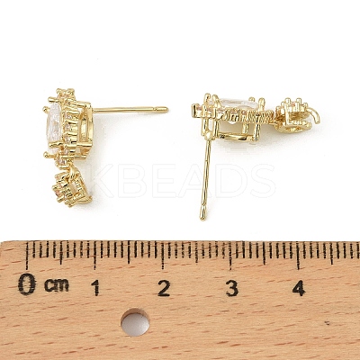 Oval Brass Micro Pave Clear Cubic Zirconia Stud Earring Findings KK-C107-07G-1