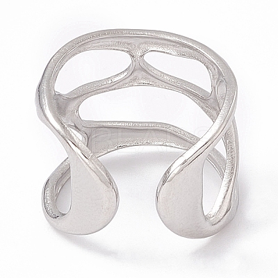 Non-Tarnish 304 Stainless Steel Wide Hollow Open Cuff Ring for Women RJEW-G275-02P-1