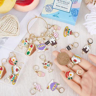 Food Theme Alloy Enamel Pendant Locking Stitch Markers HJEW-SC00018-1