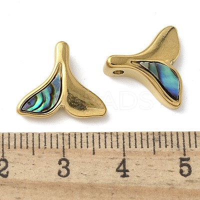 Fishtail Shape 304 Stainless Steel Natural Paua Shell/White Shell Charms Ion Plating(IP) STAS-U037-07G-01-1